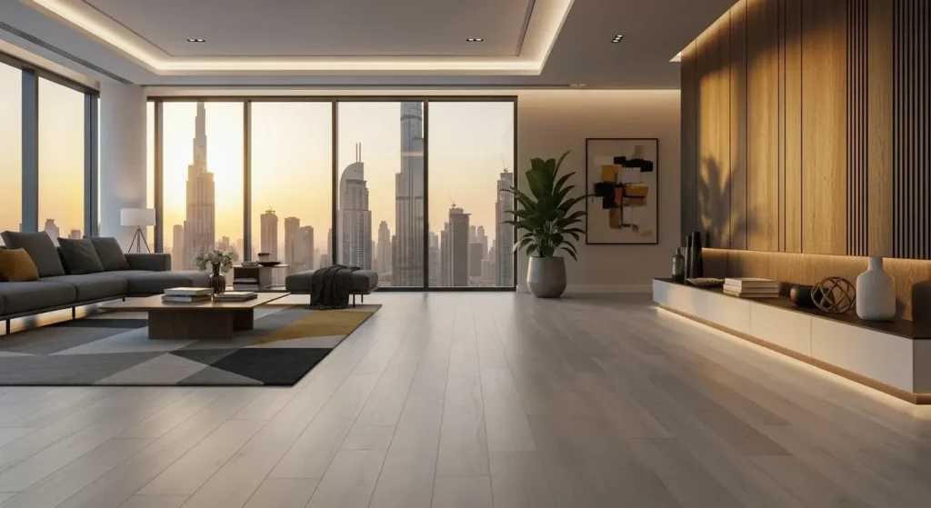 Visual showcase of completed vinyl flooring installations in Dubai homes and offices.