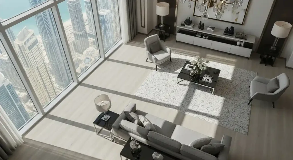 Collection of Dubai vinyl flooring projects featuring stylish and durable designs.