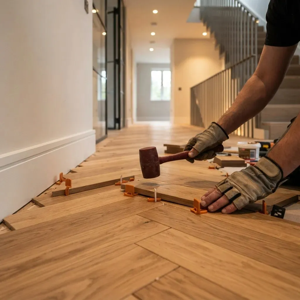 herringbone flooring installation