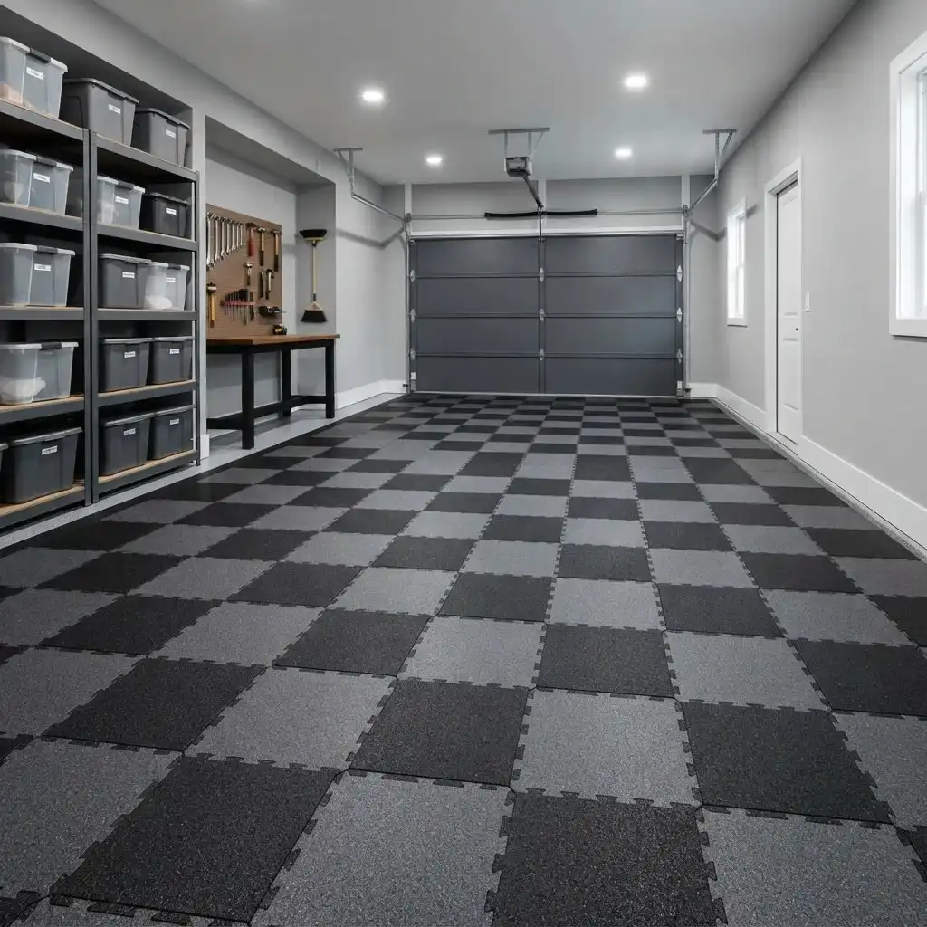 Interlocking garage floor tiles
