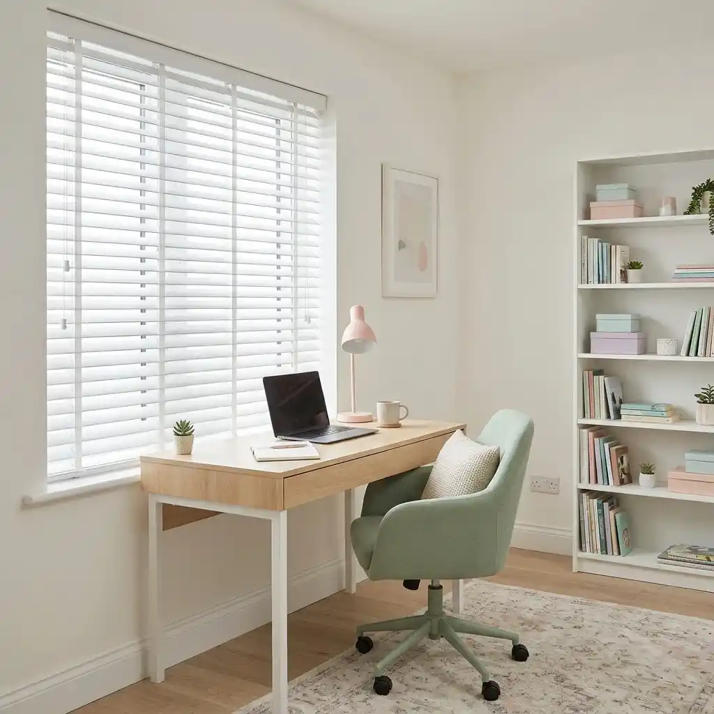 White venetian blinds in a Dubai home office